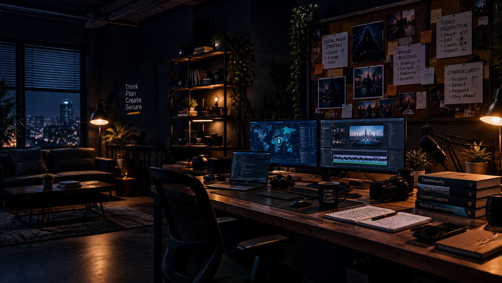 Moody Nighttime Tech Workspace